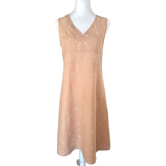J. Jill Linen Emboidered Midi Dress Sz XS High Waist Fairy Cottage Boho Regency - Picture 1 of 11